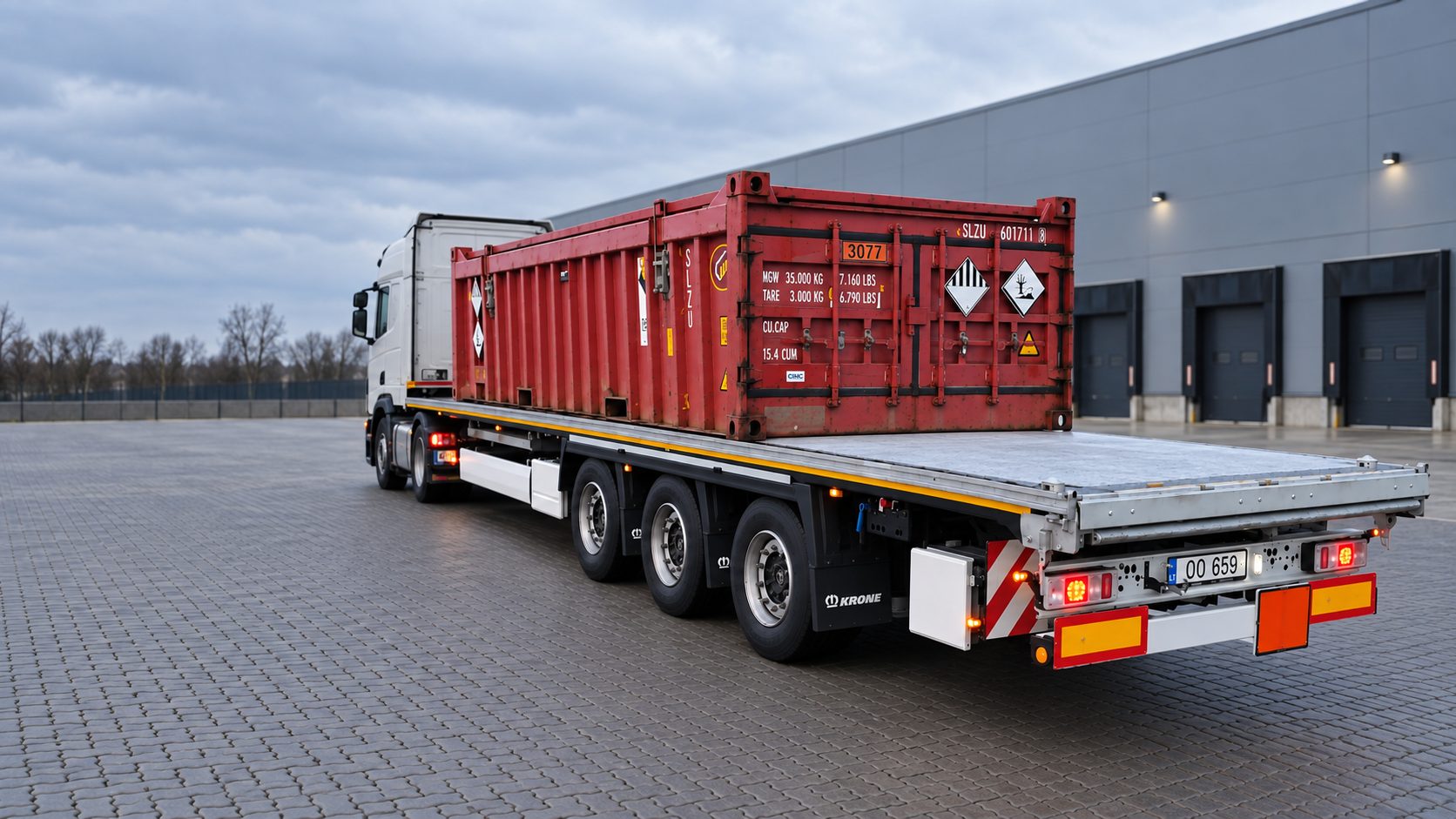 Container with dangerous goods labels