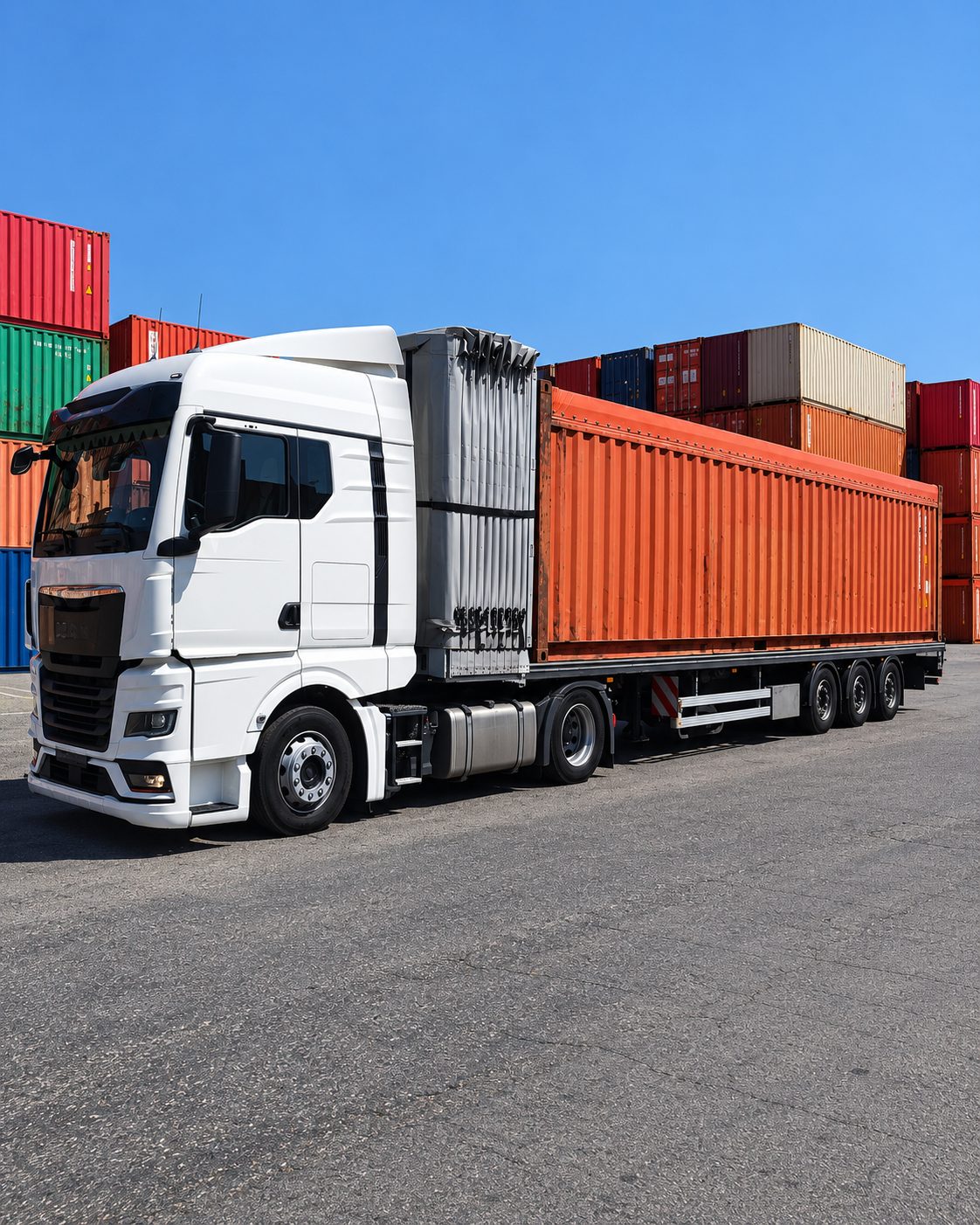 Truck with a container at a container yard