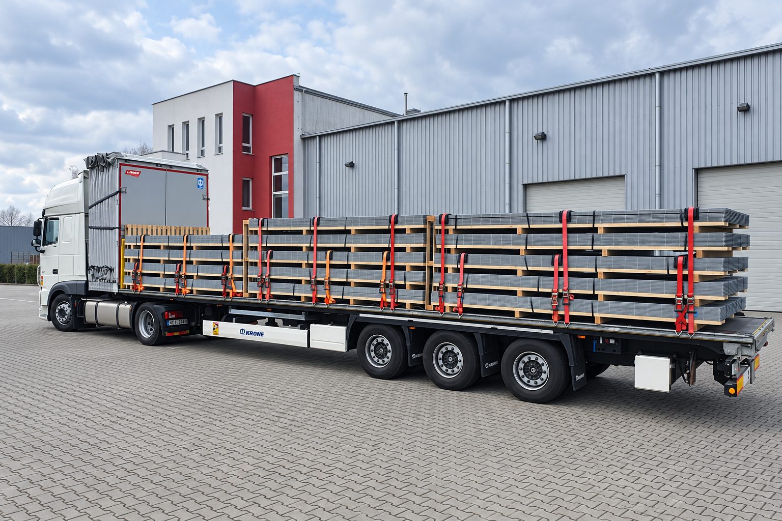 Steel profiles on an open flatbed