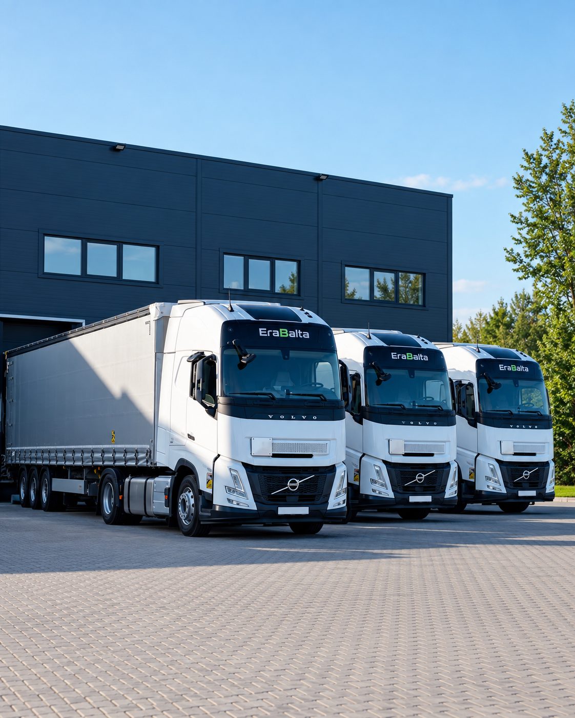 Erabalta trucks lined up at a warehouse