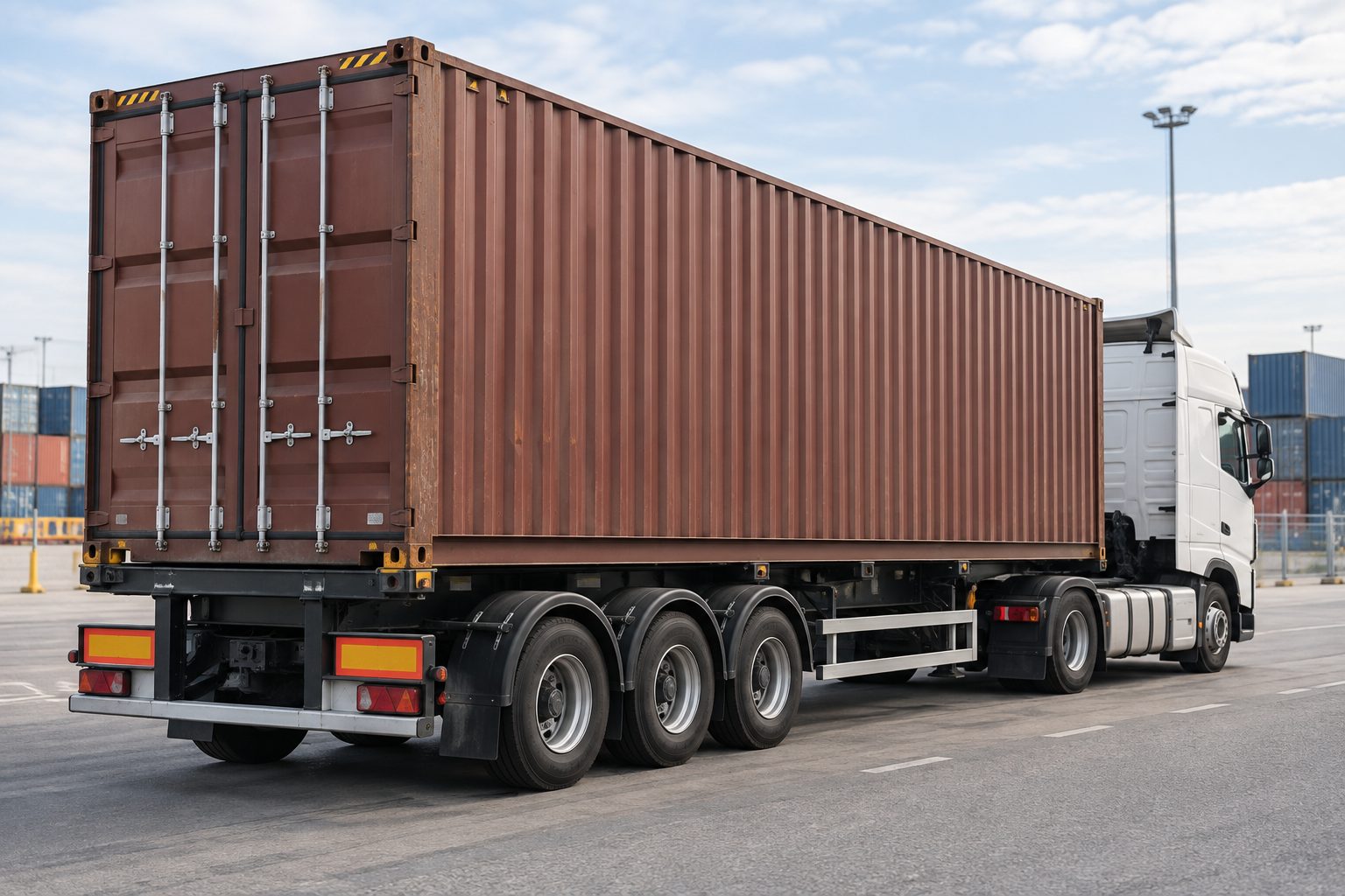 40ft shipping container on a container chassis