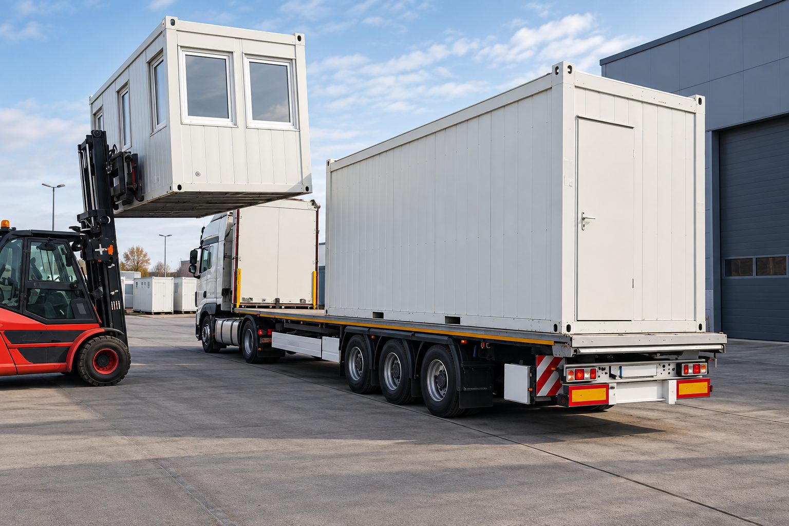 Modular structures being loaded with a forklift