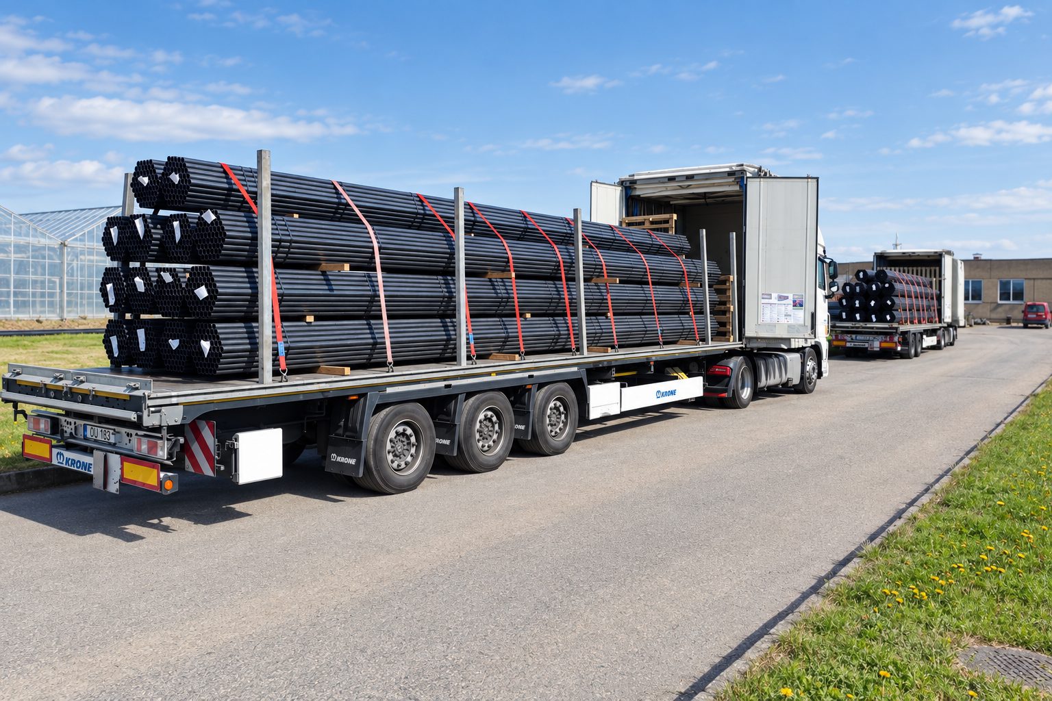 Bundled pipes on a flatbed